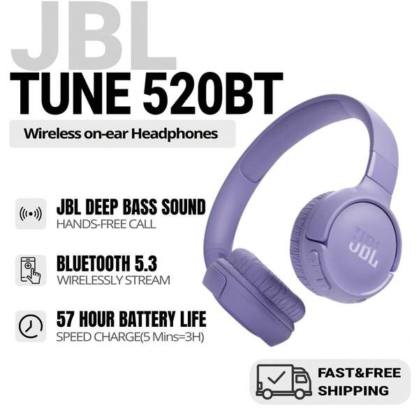  JBL TUNE 520BT Bluetooth Headphones Wireless Call Noise Cancelling Headphones Earphones 57 Hours Of Battery Life Bluetooth 5.3