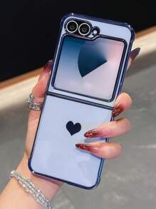 Cute Luxury Plating Phone Case Compatible With Samsung Galaxy Z Flip 5 Z Flip6 5G Heart Pattern Shockproof Protective Cover Waterproof Anti-Fall Scratch Resistant - Light Blue - View 3