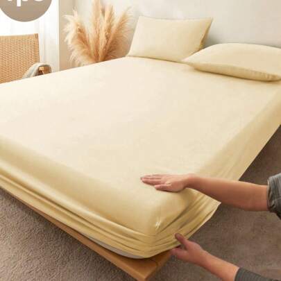 1件装100%纯棉米色床笠，深口袋设计，纯色柔软透气，四季皆宜，可作卧室床垫保护套、床垫罩、床单，柔软透气，适用于各种尺寸的床——单人床、双人床、特大号床、大号床。深口袋设计，最大可达11.8英寸（约30厘米），也可作床罩、床单、学生宿舍床品。