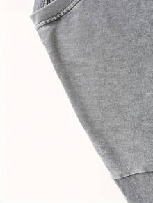 Star Pattern And "" Letter Print Men'S Summer Loose Fit Short Sleeved Washed Vintage 230g Pure Cotton Comfortable Breathable Casual Street Round Neck T-Shirt - Xám - Xem 6