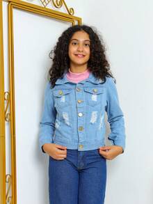 Tween Girls Denim Jackets & Coats - 淺色水洗藍 - 查看 5