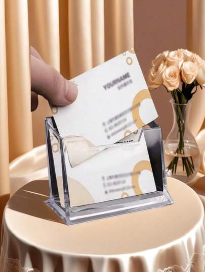 1pc Acrylic Transparent Desktop Business Card Holder, Clear Layered Card Storage Box, Plastic Made Small Card Organizer, Suitable For Storing Business Cards, Place Cards, Cards In Various Occasions, Exhibitions, Daily Use