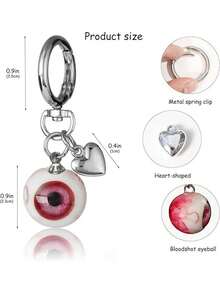 1pc Gothic Devil's Eye Resin Heart Halloween Eye Keychain - Multicolor - View 4