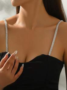 2 件套奢华水钻可调节胸罩肩带水晶内衣链水钻内衣肩带新娘婚礼胸罩肩链女士礼服配饰珠宝 - 銀色 - 查看 1