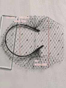 1 pièce Bandeau de voile de cage à oiseaux en maille vintage élégant et minimaliste européen, accessoire de costume pour cérémonie de mariage nuptial, fête masquée, tenue d'automne pour femmes - Noir - Voir 9