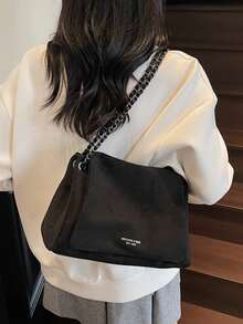 女士托特包，带链条的绒面软肩包，斜挎包，大容量腋下包，日常通勤钱包