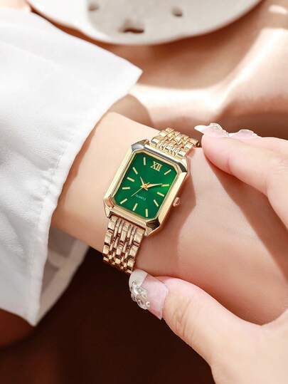 1pc Chic Square Dial Quartz Wrist Horloge Steel Timepiece (No Box Included) view 3