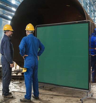 Welding Screen With Frame, 6' X 8' Welding Curtain Screen, Flame-Resistant Vinyl Welding Protection Screen On 4 Swivel Wheels (2 Lockable), Moveable & Professional For Workshop/Industrial, Green