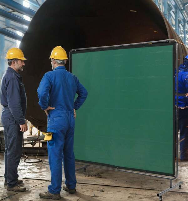Welding Screen With Frame, 6' X 8' Welding Curtain Screen, Flame-Resistant Vinyl Welding Protection Screen On 4 Swivel Wheels (2 Lockable), Moveable & Professional For Workshop/Industrial, Green