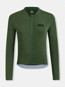 HISERWA Maillot de cyclisme pour hommes vert olive à manches longues avec petit col montant. Très extensible, respirant et séchage rapide. Manches longues de cyclisme avec capacité d'étirement maximale en tissu tricoté. Coupe slim. Design avec bande réfléchissante sur l'ourlet arrière. Maillot de cyclisme compétitif slim pour hommes, convient pour la course et le cyclisme outdoor. - Vert - Voir 1