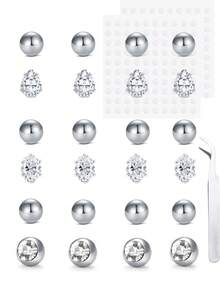 AVYRING 20 件假肚脐穿孔方晶锆石肚脐环耳钉唇钉眉钉鼻钉假穿孔饰品 - 多色2 - 查看 13