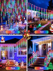 1pc Solar Meteor Shower Light 8-Tube IP65 Waterproof, Suitable For Garden, Courtyard, Trees, Eaves, Festivals, Parties, Outdoor Streets, Fences, New Year, Christmas, Halloween Decoration, Outdoor Fairy Garden Light-30/45CM - White - View 8