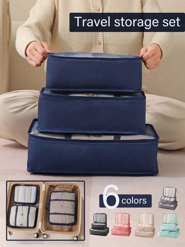 1/3pcs Travel Bag Set, Large Capacity Clothing Storage Bag, Mesh Storage Bag, Foldable Luggage Bag, Luggage Organizer, Travel Essentials, Compression Packing Cubes, Mesh Tote Bag, Organization & Storage, Travel Accessories, Back To School, Dorm Essentials, New Arrival For Autumn