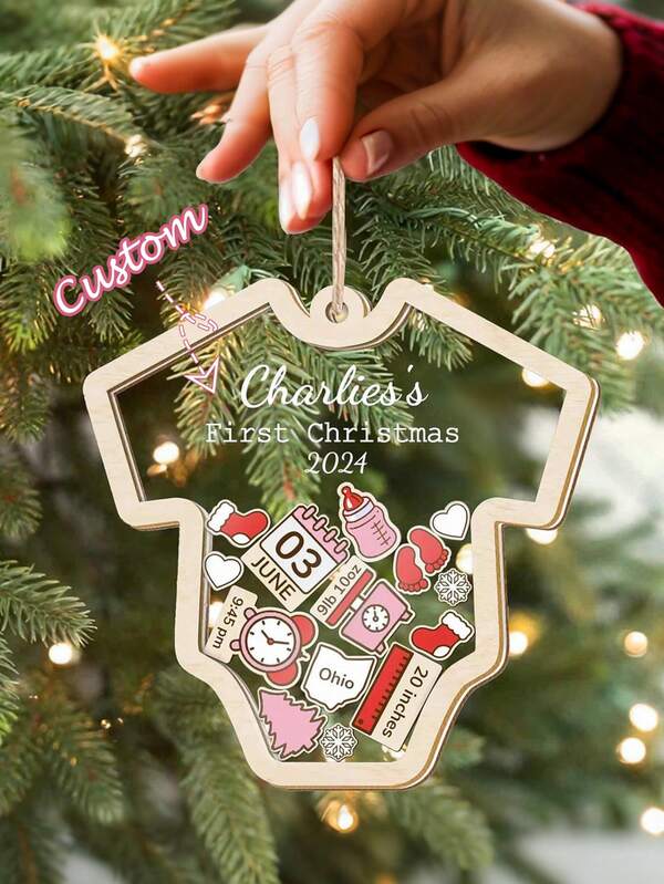 Custom Boys And Girls First Christmas Ornament 2025-2026 Personalized Boys Girls First Christmas Ornament For Newborn Birth Status Souvenir, 4D Shake Ornament (Bodysuit Shape), Autumn Home Refresh, Xmas Decoration