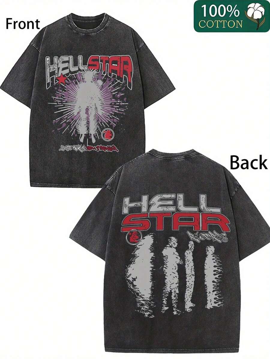 100% Pure Cotton  STRR Double-Sided Printed T-Shirt - Soft, Breathable, And Comfortable For Casual Wear - màu đen - Xem 1