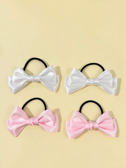 4 件女士甜美可爱精致纯色蝴蝶结发带，居家美容女士配饰礼物，头饰