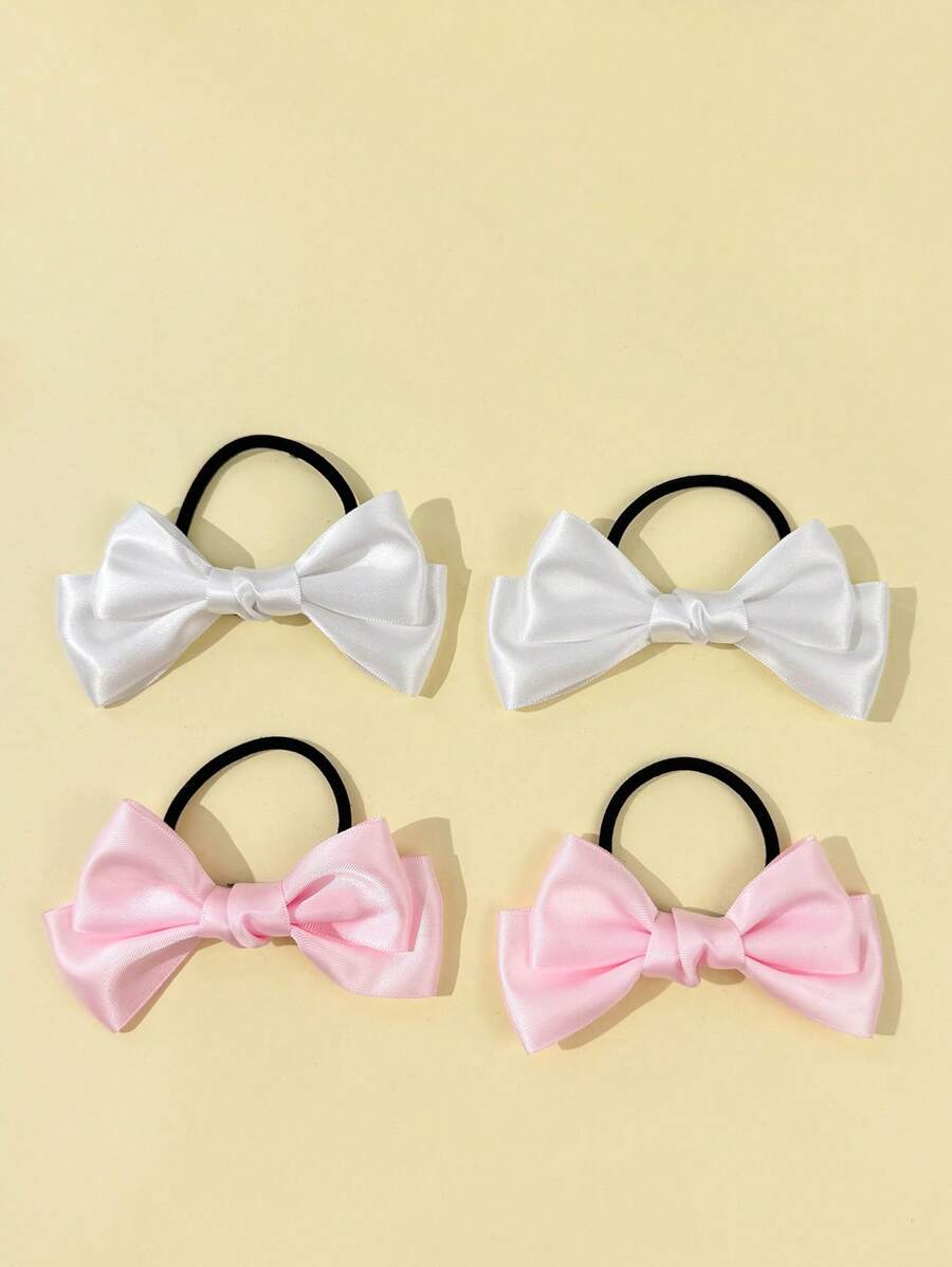 4 件女士甜美可爱精致纯色蝴蝶结发带，居家美容女士配饰礼物，头饰