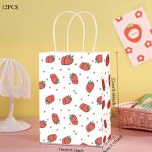 4 pièces/6 pièces Ensemble de sacs-cadeaux à imprimé fraise, convient pour les fêtes de vacances