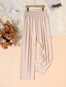 Women's Plain Color Elegant Versatile Pleated Wide Leg High Waist Pants