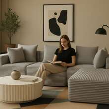 Oversized L-Shaped Modular Sofa - Modular Sofa With Soft, Deep Seat, No Assembly Required, Available In Multiple Colors, Memory Foam Cushions And Springs, Imitation Rabbit Fur Texture, Modern Living Room Furniture For Large Spaces, Space-Saving Design, Easy-To-Clean Fabric, Luxury Sofa For Apartments And Homes, Classic Minimalist Style, No Wooden Parts, Soft And Comfortable, Boneless Modular Sofa, Curved Sofa For Living Room, Single Sofa Bed Foldable, Compression Sofa - Xám - Xem 2