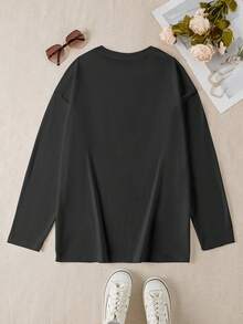 Áo phông cổ tròn cỡ lớn, tay dài, áo hoodie ngày thi đấu, áo hoodie ngày thi đấu bóng đá, áo bóng đá, đồ ngủ và áo cho nữ vào mùa thu và mùa đông - màu đen - Xem 4