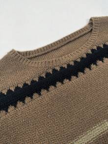 Sweater Pullover Longgar Bergaris Kasual Wanita dengan Bahu Jatuh - MultiWarna - View 8
