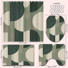 1/4pcs Green Abstract Geometric Pattern Bathroom Shower Curtain Set, Including Bath Mat, U-Shape Toilet Lid Cover, Waterproof Shower Curtain, Fashionable Decorative Curtain For Bathroom, Modern Style, Machine Washable Bathroom Decor - Multicolor - View 15