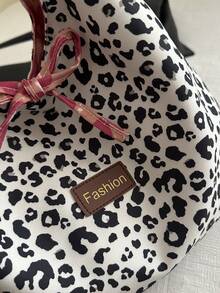 1pc Leopard & Plaid Pattern Polyester Large Capacity Reversible Tote Bag, Suitable For Casual Outings And Shopping In Autumn/Winter - Black and White - View 9