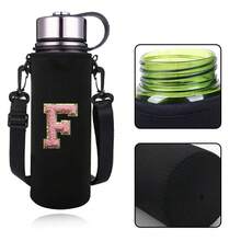 1 件 550-1500 毫升运动水壶套保温袋斜挎杯保护套带肩带可调节杯子托架水瓶架袋绣有字母 A-Z - 黑色 - 查看 81