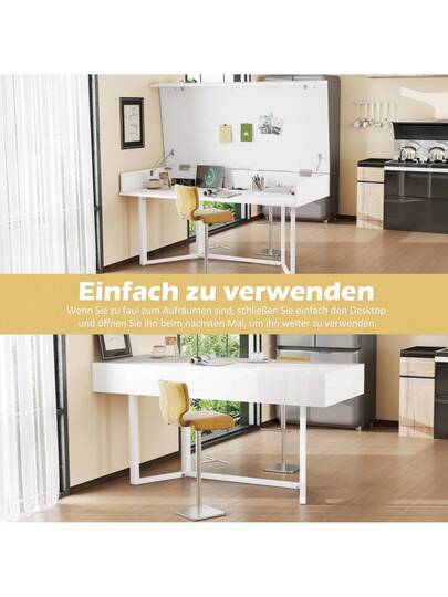 Folding Bureau 120*55cm Multifunctional, Foldable, European Plugs, Clamshell To Hide Clutter Families Cats Babies view 7