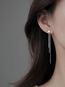 1 对 S925 纯银星星和蝴蝶流苏耳环，适合女士，长垂坠穿线耳环，适合日常佩戴、返校、旅行、周年纪念、情人节、感恩节、圣诞节