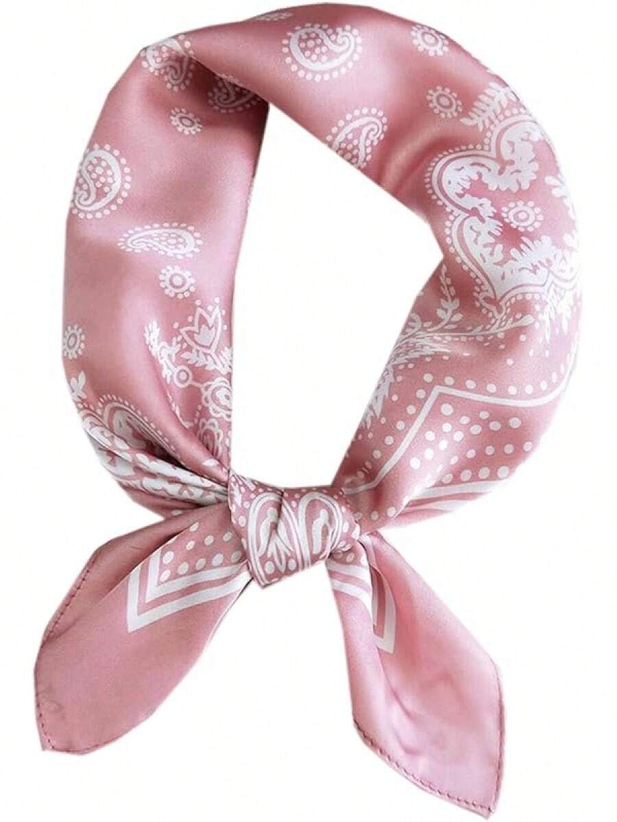 WENLOOY Square Satin Silk Feeling Hair Scarf Headscarf For Women/Men's Necktie Silk Bandanas Pocket Squarehalloween - Fj02-8 Hồng - Xem 1