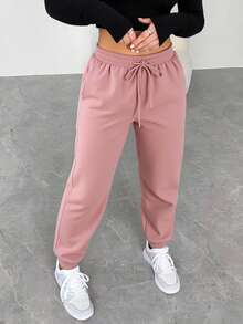 Pantalones De Cintura Alta Para Mujer Con Bolsillos En Diagonal Y Costura al frente - Rosa - Ver 2