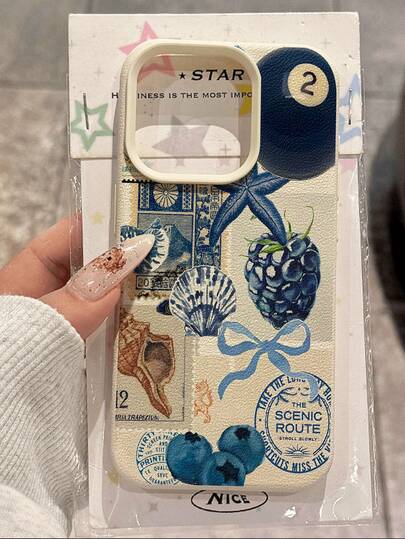 1 Peça Capa de Telefone Macia Anti-Queda e Anti-Deslizante com Textura de Lichia, Ilustração de Estrela-do-mar, Sinuca e Laço, Compatível com Telefones Apple e