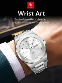 POEDAGAR 男士商务日期星期不锈钢石英表，时尚防水夜光男士腕表，休闲男士腕表，适合日常佩戴，节日男士礼物