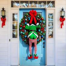 1pc, Polyester, Merry Christmas Funny Elf House Door Cover Hanging Indoor Flag Banner Home Indoor Outdoor Party Decorations Christmas Backdrop Tapestry, Entrance Room Garden Courtyard Gate Decoration 35.43 X 70.86 Inch Holiday Party Supplies - Multicolor - View 2