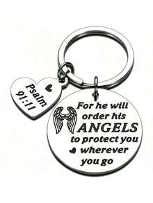 1pc Angel Wings Keychain, Stainless Steel Engraved Pendant, DIY Customized Key Chain, Backpack Decor Accessory, Best Friend Birthday Gift, Couple Exclusive Trinket Halloween Accessories Teachers Day