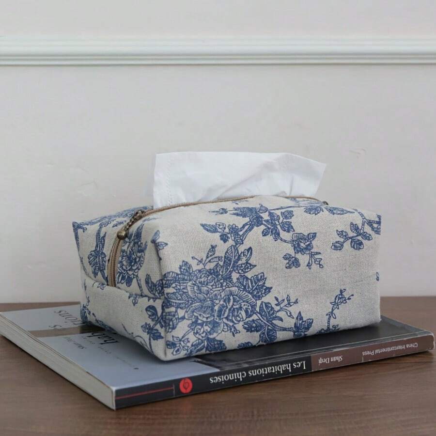 joumoswk Pudełko na chusteczki z tkaniny w stylu vintage, elegancka torebka na chusteczki z kwiatowym wzorem, wielofunkcyjna torba do przechowywania, odpowiednia do samochodu, salonu i sypialni