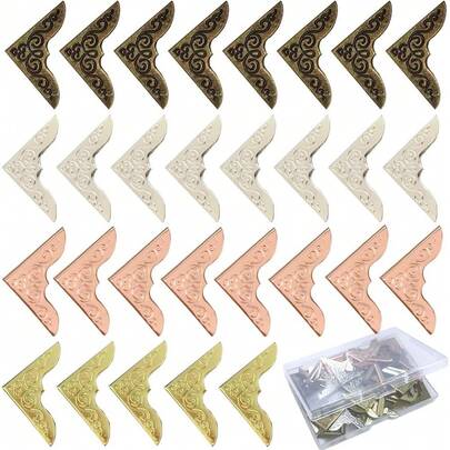 80PCS Book Corner Protectors Metal,Retro Book Corner Protectors,4 Colors,Used For Corner Protectors Decoration Of Scrapbook, Photo Album, Notebook, Folder (With Storage Box)