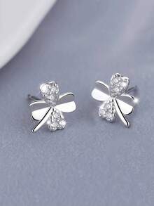 S925 纯银穿线花流苏耳环耳钉，幸运花三叶草设计简约经典风格耳环珠宝适合女性日常佩戴 - 銀色 - 查看 9