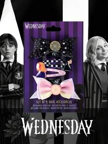 4 piezas Clips para el cabello con licencia oficial de Netflix Wednesday, elegantes y de moda con diseño de personaje de anime, clips de lazo para estilo, flequillo, cabello dañado y accesorios para el cabello para mujeres y niñas, adecuados para festival, Navidad, fiesta de cumpleaños y decoraciones de fiesta - Multicolor - Ver 9