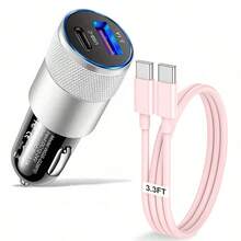 二合一 USB-C 车载充电器，3.0 PD USB-C 车载适配器，双端口车载点烟器 3.1A USB+Type-C 车载插头，配备 1 条 USB-C 转 Type-C 充电连接线，兼容 16/15，兼容三星 Galaxy S25/S24/S23/S22/S21/S20 - 彩色 - 查看 17