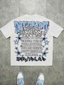 180Gpure CottonSlaydiva Casual Simple Hip-Hop Fingerprint & Portrait Print Loose Round Neck Short Sleeve T-Shirt For WomenGIFT - 多色 2 - 查看 3