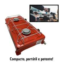 Fogão Duas Bocas A Gás Camping Portatil Pescaria Cozinha - Preto - Visão 5