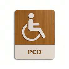 Wood's House Placa de Sinalização para Banheiro Acessibilidade PCD em MDF Amadeirado e MDF Branco em relevo 3D