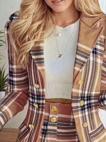 DAXIDA New Style Suit Set - Long-Sleeved Casual Jacket Suit Mini Skirt Two-Piece Set Elegant Plaid Sports Women's Suit Elegant Fashion Party Outdoor Dress Women's Clothing - 向日葵色 - 查看 5