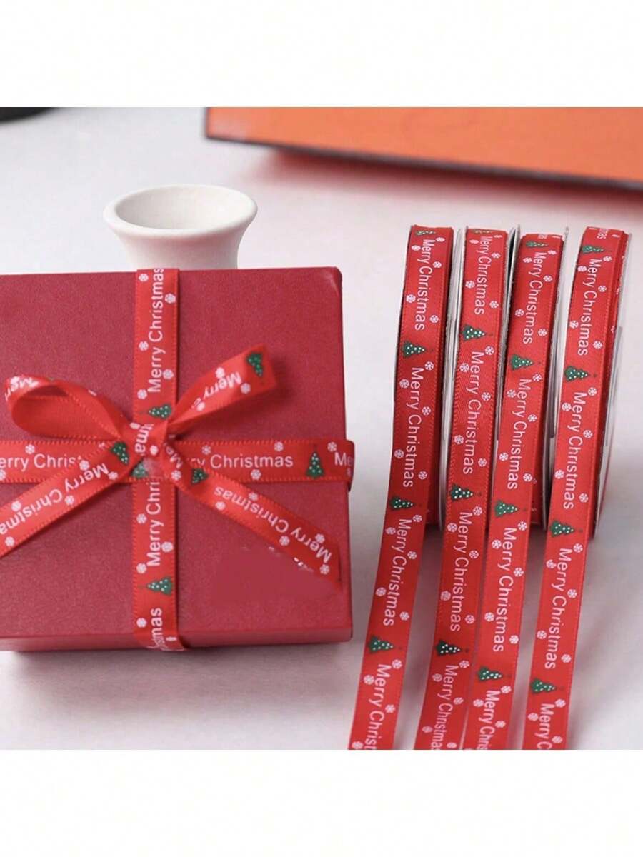 1 pezzo/3 pezzi/6 pezzi 1cm*500cm Nastro natalizio con decorazioni di alberi di Natale e fiocchi di neve per confezioni regalo di Natale