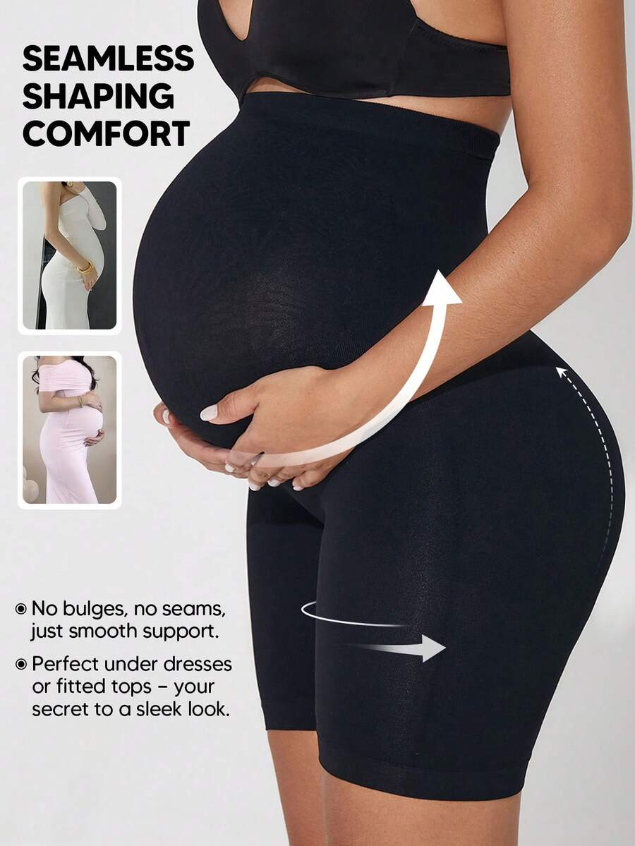 1PC High Waist Maternity Short, Over Belly Support, Stretchy Pregnancy Pants, Workout Yoga Activewear, For All Stages Of Pregnancy - Black - View 1