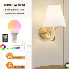 2 Peças Luminária de Parede de Tecido Tradicional, Luminária de Parede com Plugue e Lâmpada RGB Recarregável de 3600mAh, Controle Remoto, Luminária de Parede Dimmerável, Adequada para Quarto, Sala de Estar, Corredor, Decoração Doméstica, Iluminação de Corredor, Acessório de Iluminação Elegante, Material Durável, Luminária de Parede Dimmerável, Luminária com Controle Remoto, Designer de Interiores, Decoração Doméstica