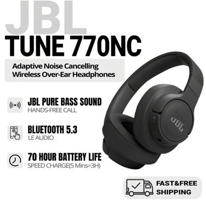 JBL TUNE 770NC - 自适应降噪，带智能环境音无线头戴式耳机，蓝牙 5.3，快速充电续航时间长达 70 小时，轻巧舒适可折叠设计（黑色）